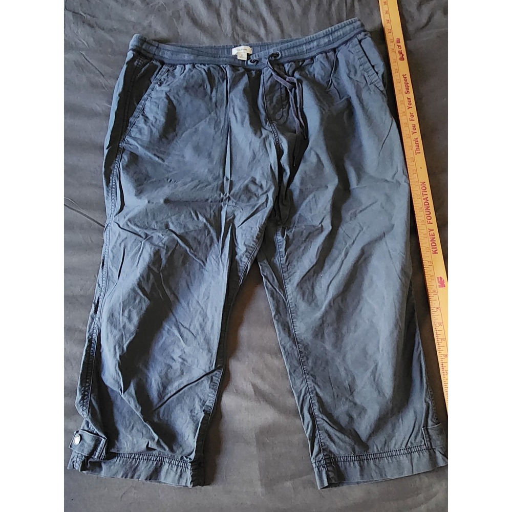 LL Bean Women's Stretch Ripstop Pull-On Capri Pants XL Blue Drawstring